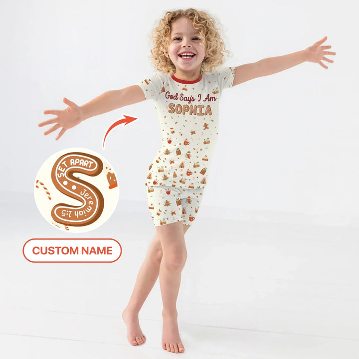 GingerBread God Says I Am Custom Name Two Piece Short Sleeve Shorts Pajama Set