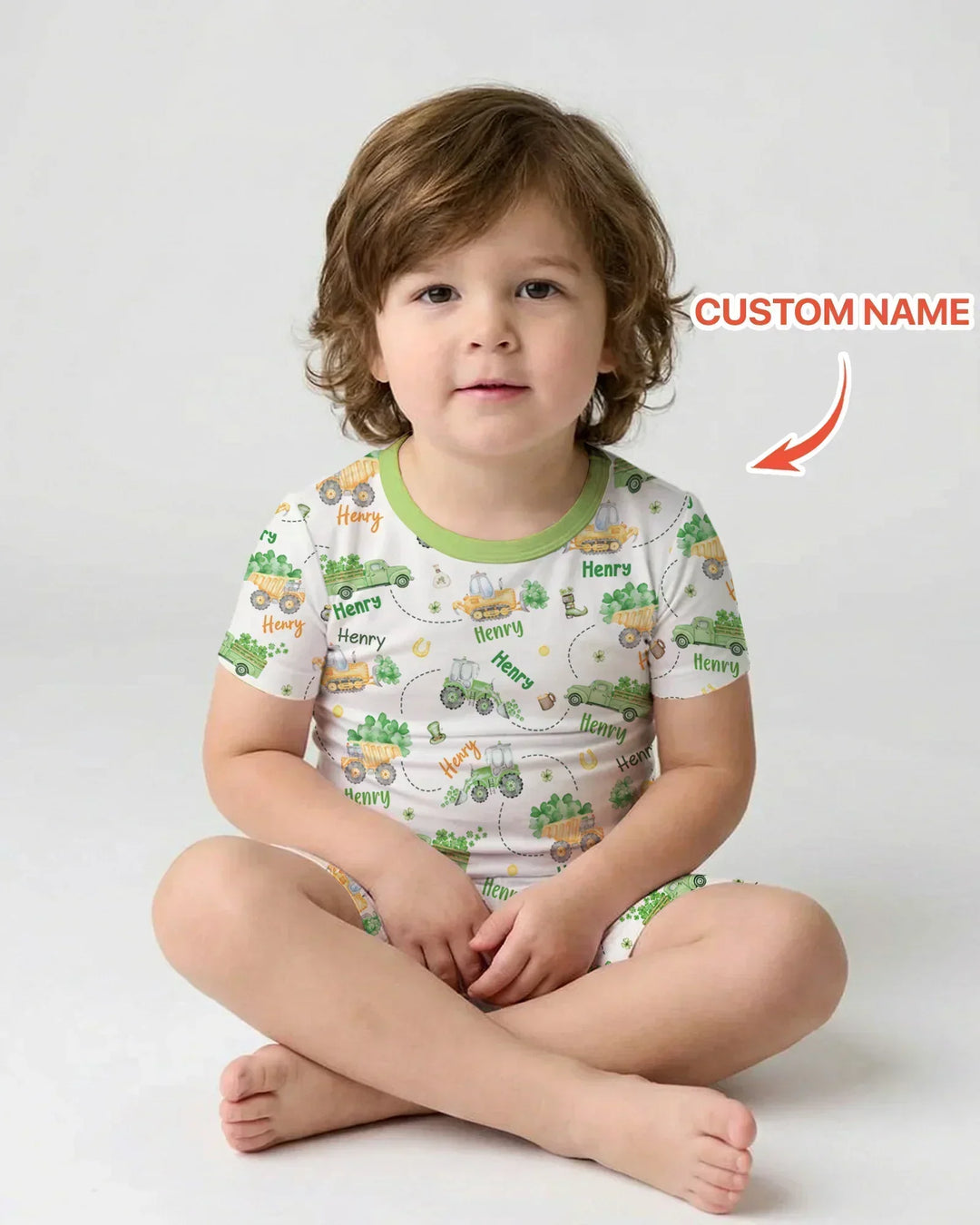 Construction St. Patrick's Day Custom Name Two Piece Short Sleeve Shorts Pajama Set
