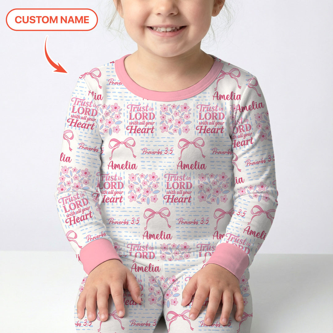 Trust The Lord With All Your Heart Custom Name Two Piece Long Sleeve Pajama Set