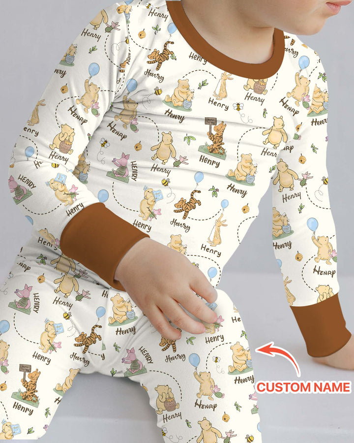 Once Upon A Bear Custom Name Two Piece Long Sleeve Pajama Set