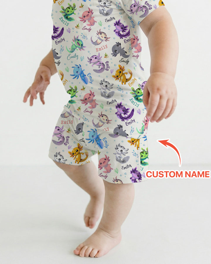 I Love You Axolotl Custom Name Two Piece Short Sleeve Shorts Pajama Set