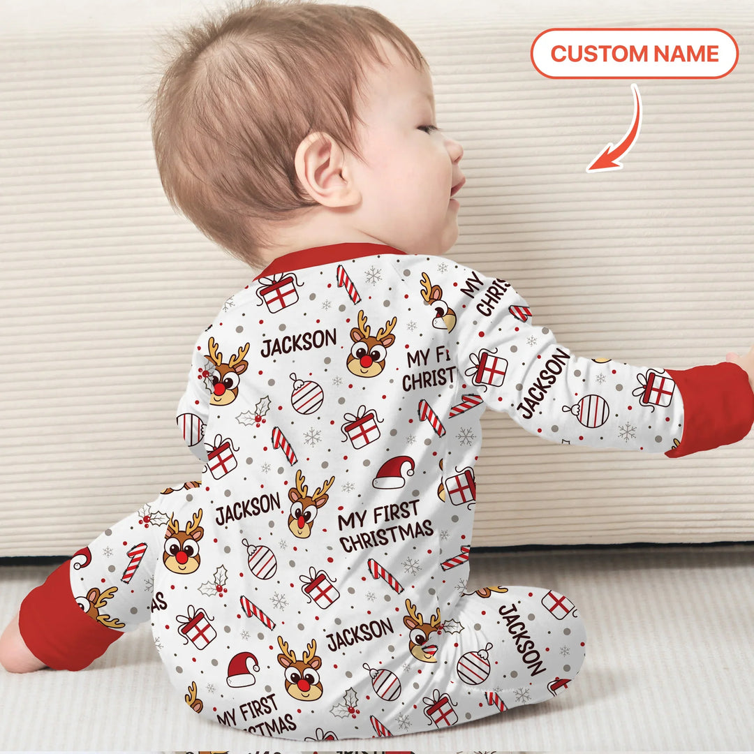 Custom Name Reindeer Doodle My First Christmas Convertible Zippy
