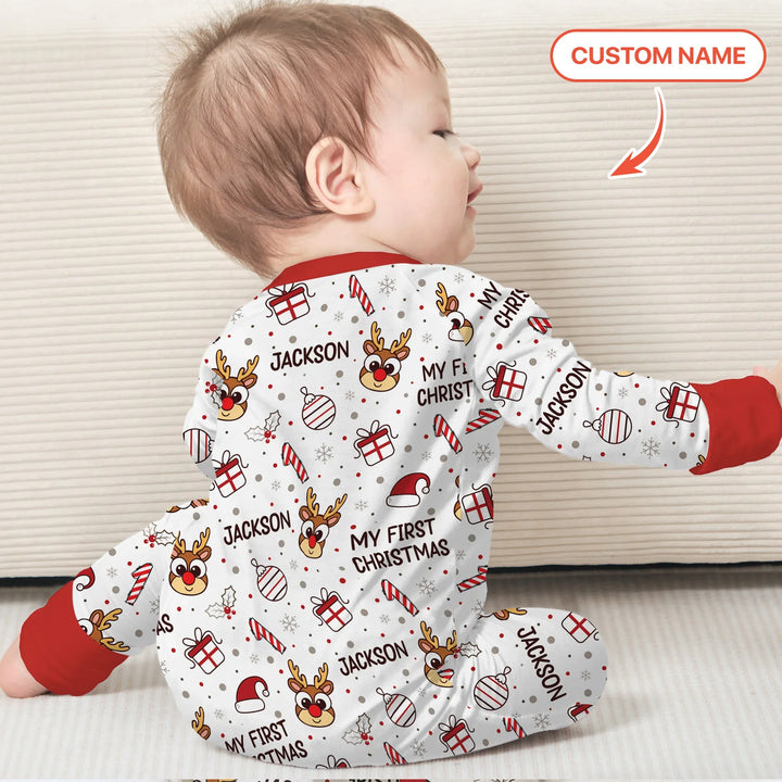 Custom Name Reindeer Doodle My First Christmas Convertible Zippy