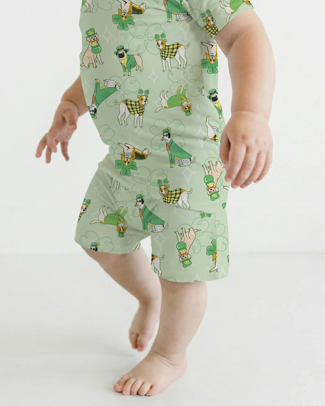 St. Patrick's Day Puppies Two Piece Short Sleeve Shorts Pajama Set
