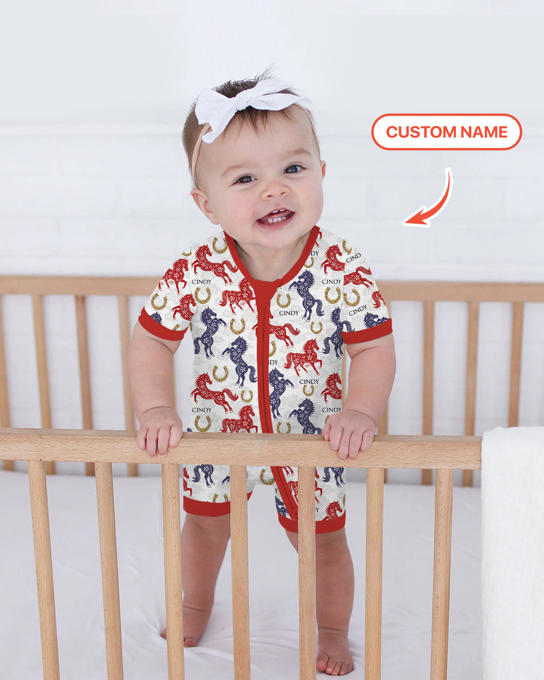 Custom Name Chinoiserie Horses Shorty Zippy