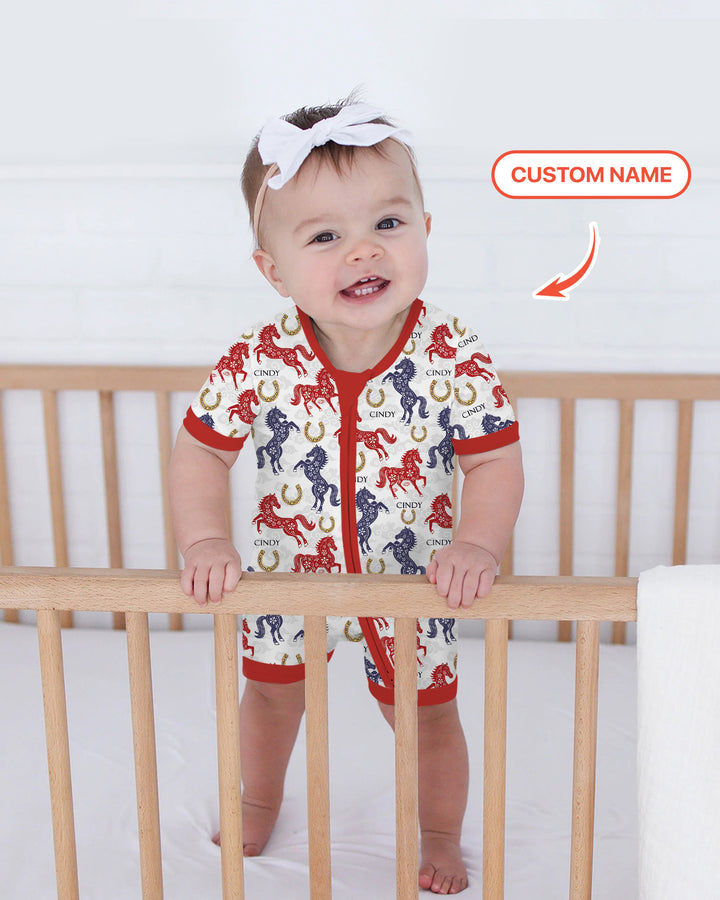 Custom Name Chinoiserie Horses Shorty Zippy