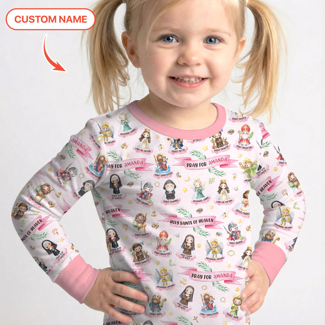 Holy Saints of Heaven Custom Name Two Piece Long Sleeve Pajama Set