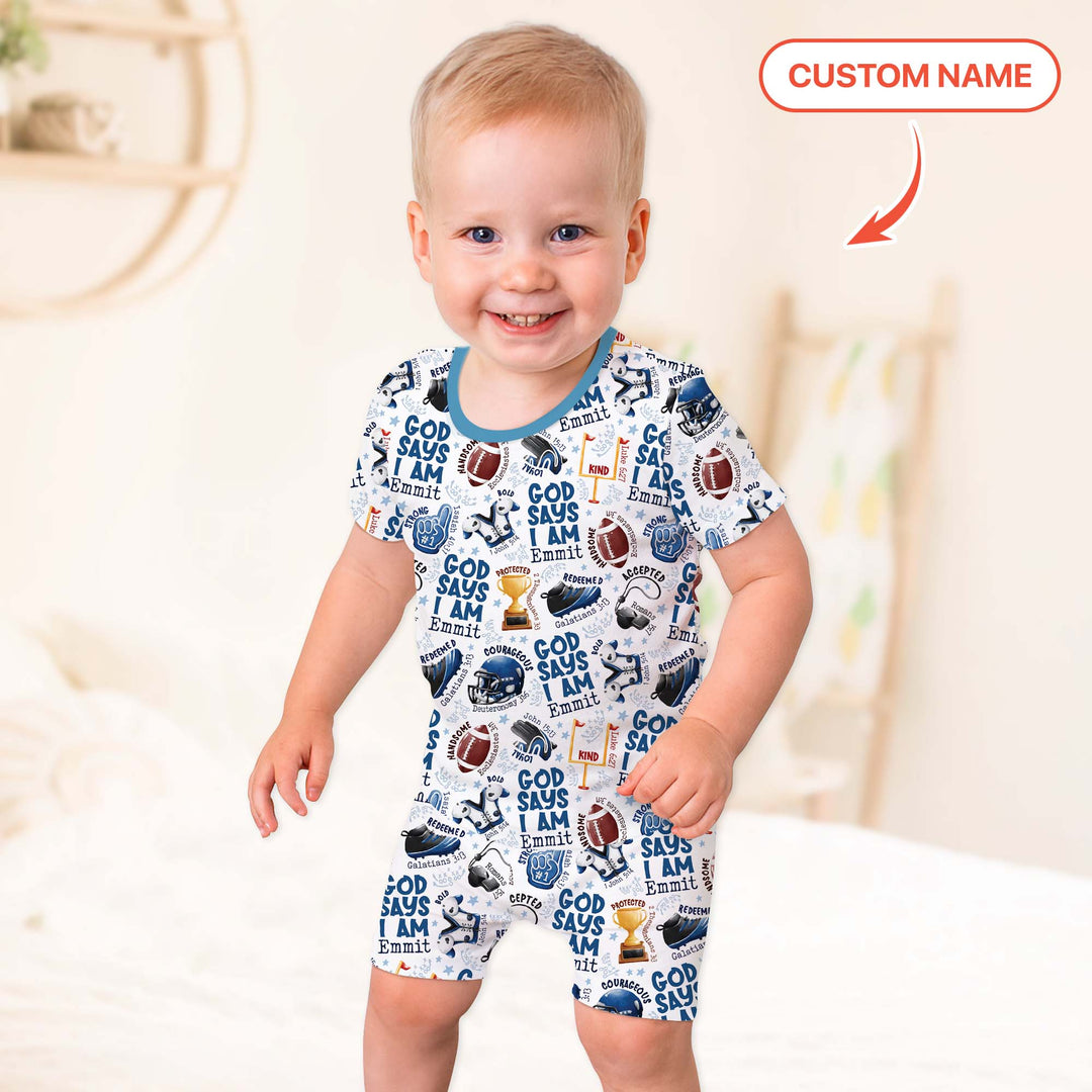 God Says I Am Touch Down Time Custom Name Two Piece Short Sleeve Shorts Pajama Set