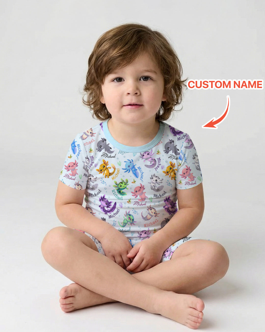 I Love You Axolotl Custom Name Two Piece Short Sleeve Shorts Pajama Set