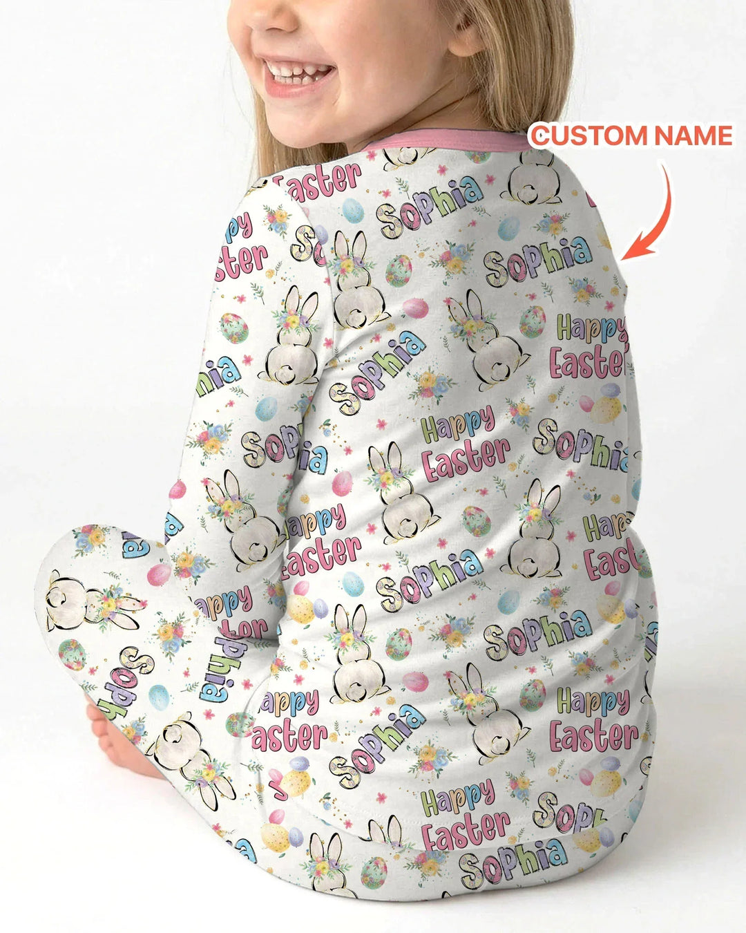 Personalized Happy Easter Bunny Two Piece Long Sleeve Pajama Set