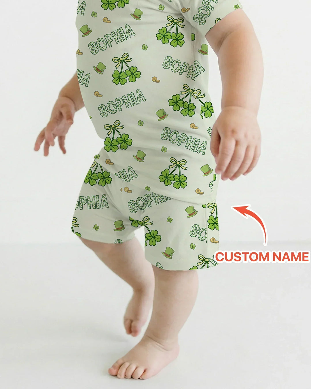 Custom Name Lucky Little Shamrock Two Piece Short Sleeve Shorts Pajama Set