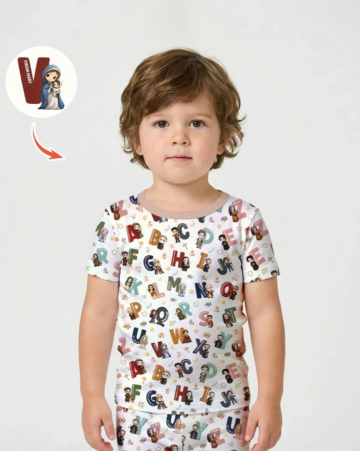 Catholic Saint ABCs Two Piece Short Sleeve Shorts Pajama Set