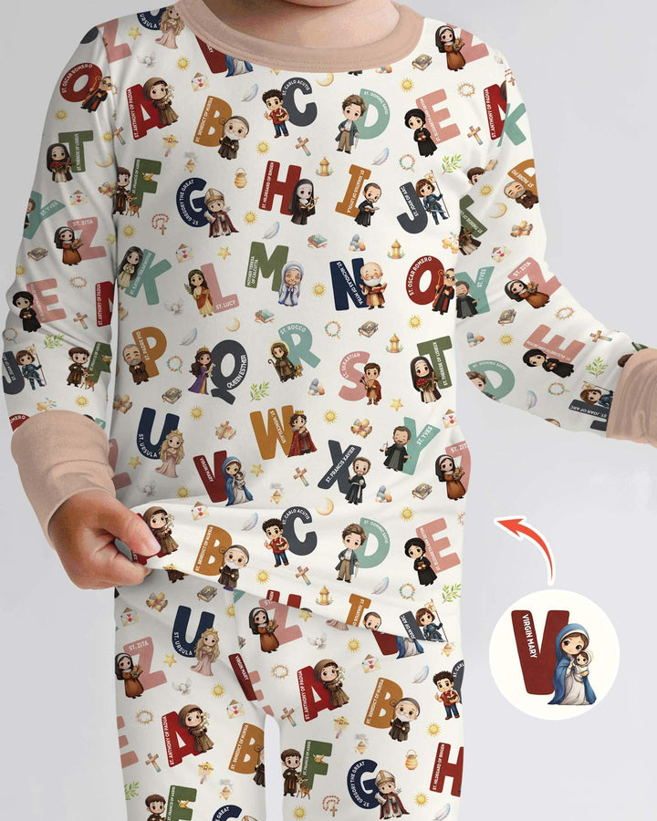 Catholic Saint ABCs Two Piece Long Sleeve Pajama Set