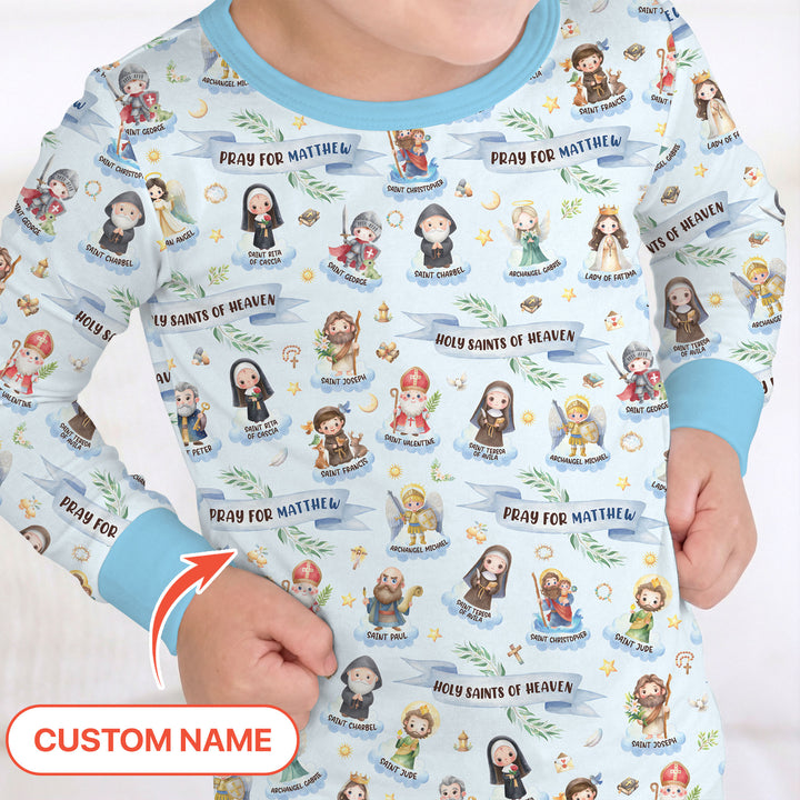 Holy Saints of Heaven Custom Name Two Piece Long Sleeve Pajama Set