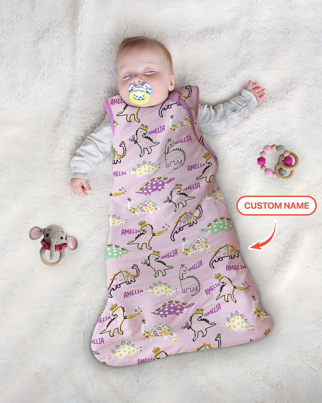 Custom Name Mardi Gras Saurus Sleep Bag
