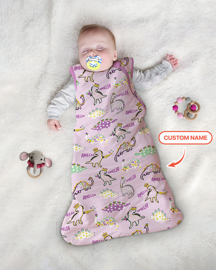 Custom Name Mardi Gras Saurus Sleep Bag