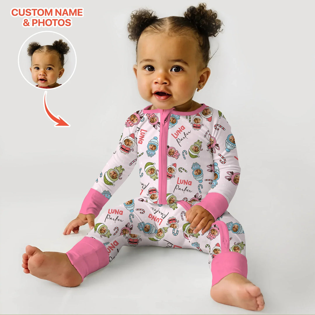 Custom Baby Photo Christmas Bear Convertible Zippy