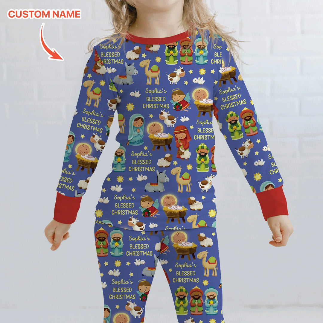 Custom Name Blessed Christmas Night Two Piece Long Sleeve Pajama Set
