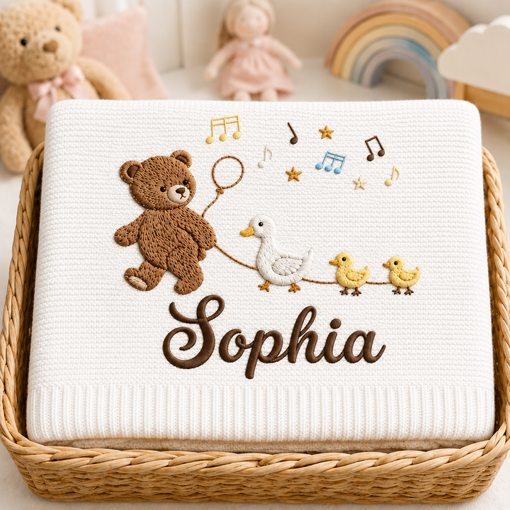 Cutie Teddy Embroidered Baby Cotton Blanket
