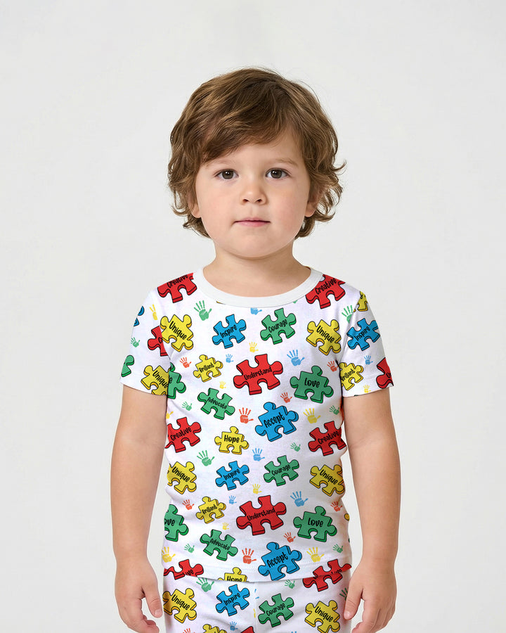 Puzzle You Are Two Piece Short Sleeve Shorts Pajama Set