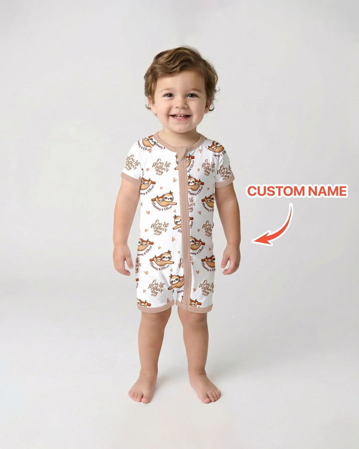 Custom Name Mama & Baby Sloth – Our First Mother’s Day 2026 Bamboo Shorty Zippy