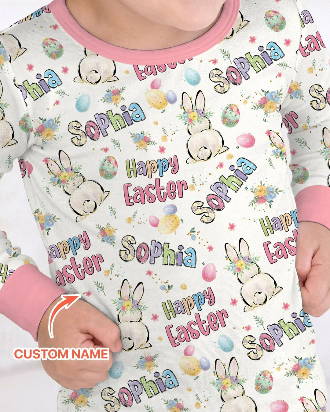Personalized Happy Easter Bunny Two Piece Long Sleeve Pajama Set