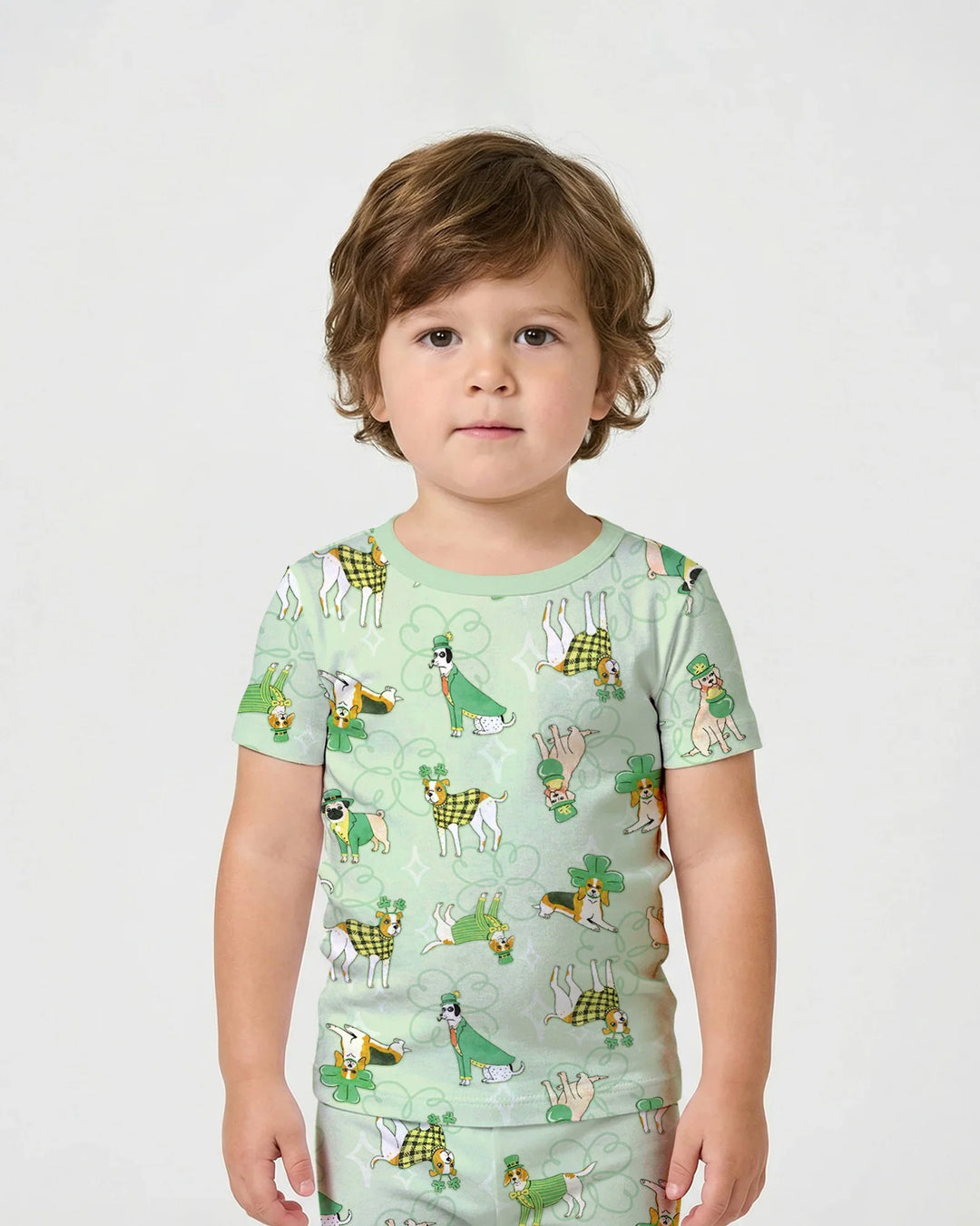 St. Patrick's Day Puppies Two Piece Short Sleeve Shorts Pajama Set