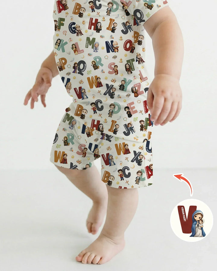 Catholic Saint ABCs Two Piece Short Sleeve Shorts Pajama Set