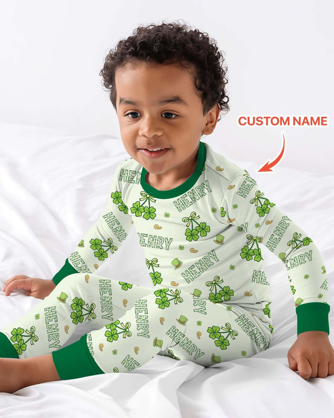 Custom Name Lucky Little Shamrock Two Piece Long Sleeve Pajama Set
