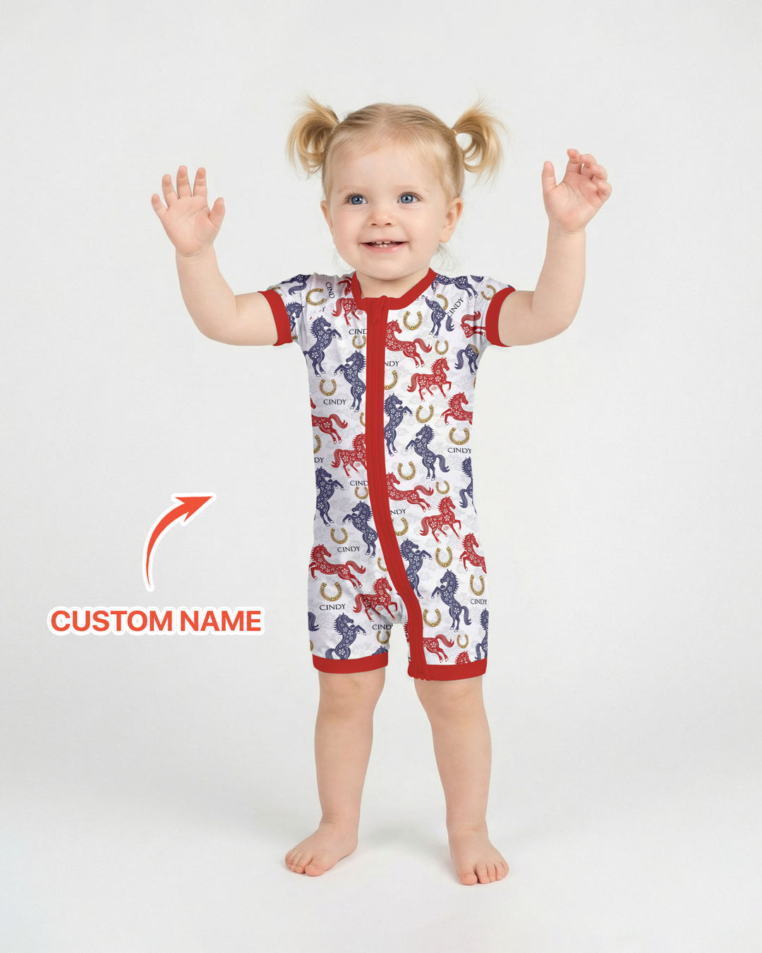 Custom Name Chinoiserie Horses Shorty Zippy