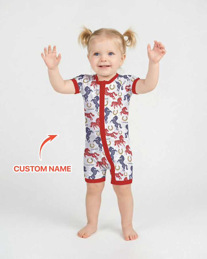 Custom Name Chinoiserie Horses Shorty Zippy