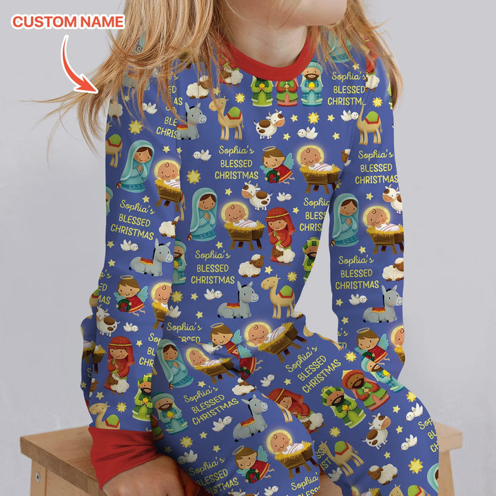 Custom Name Blessed Christmas Night Two Piece Long Sleeve Pajama Set