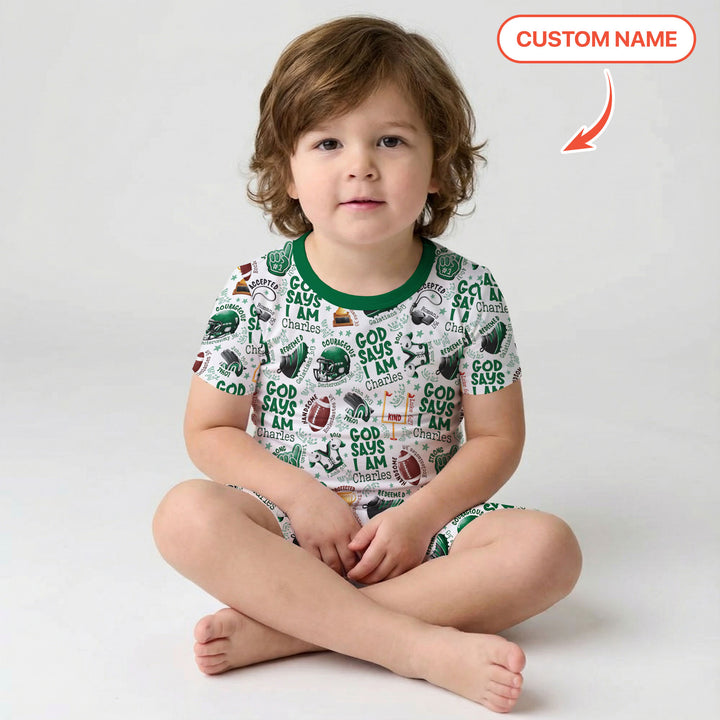 God Says I Am Touch Down Time Custom Name Two Piece Short Sleeve Shorts Pajama Set