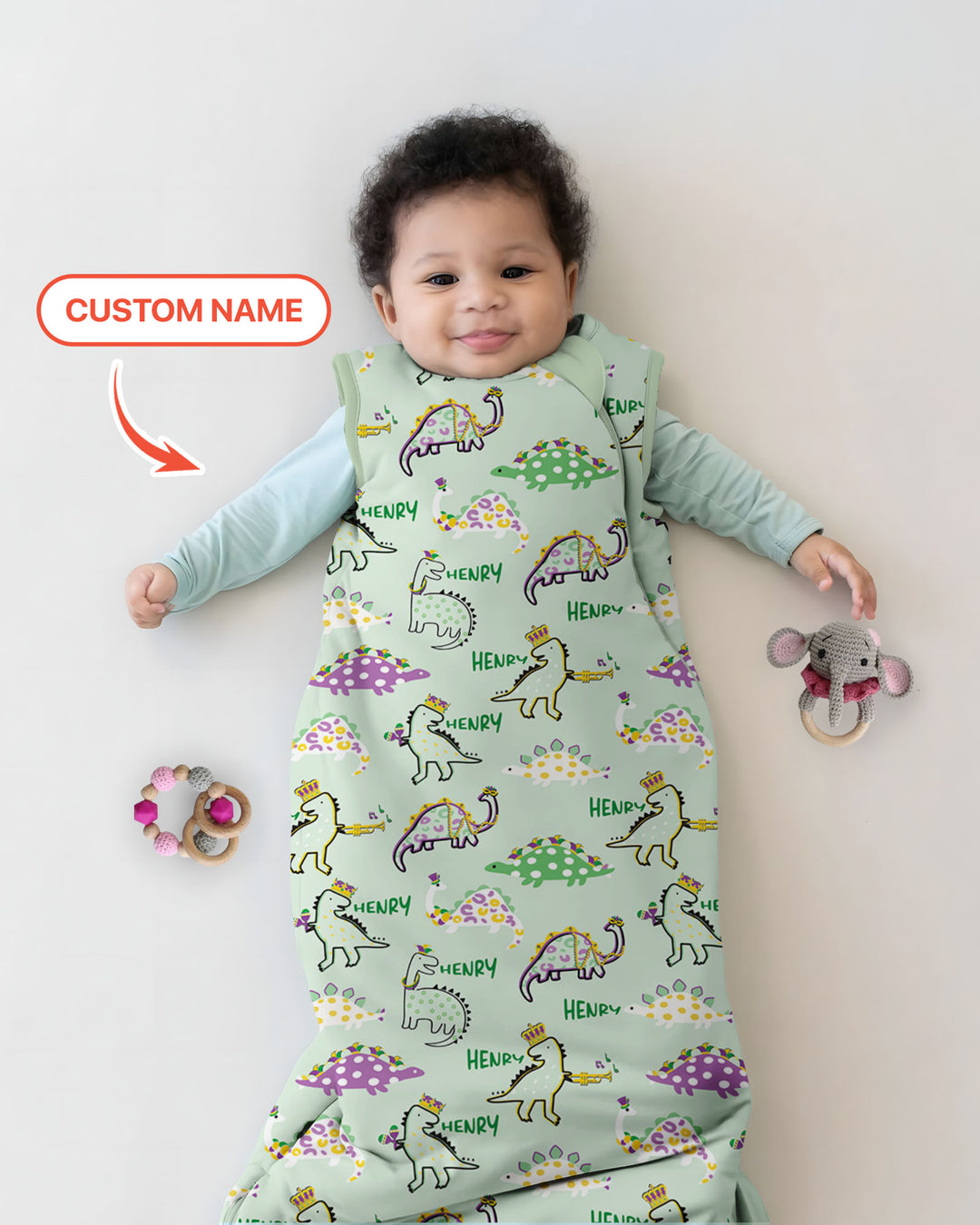 Custom Name Mardi Gras Saurus Sleep Bag
