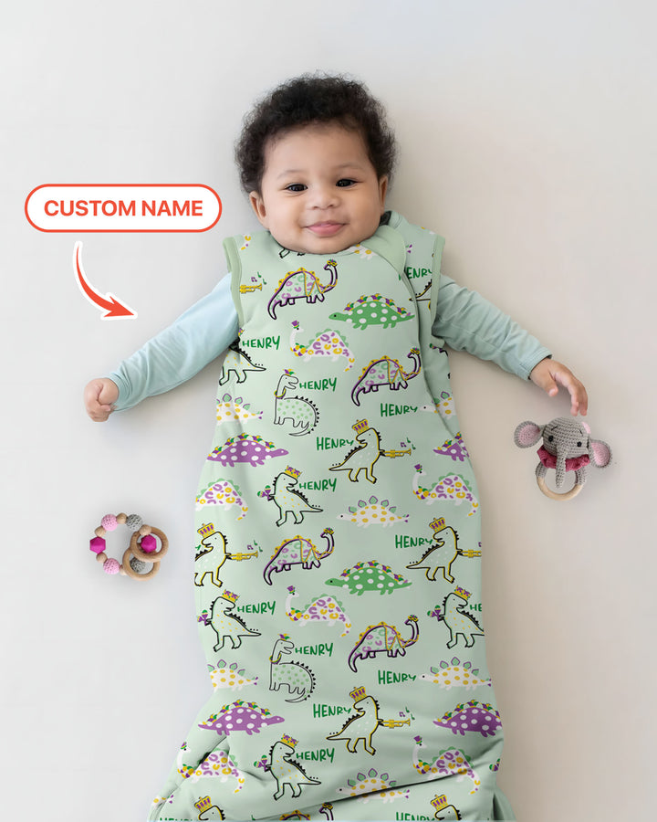 Custom Name Mardi Gras Saurus Sleep Bag