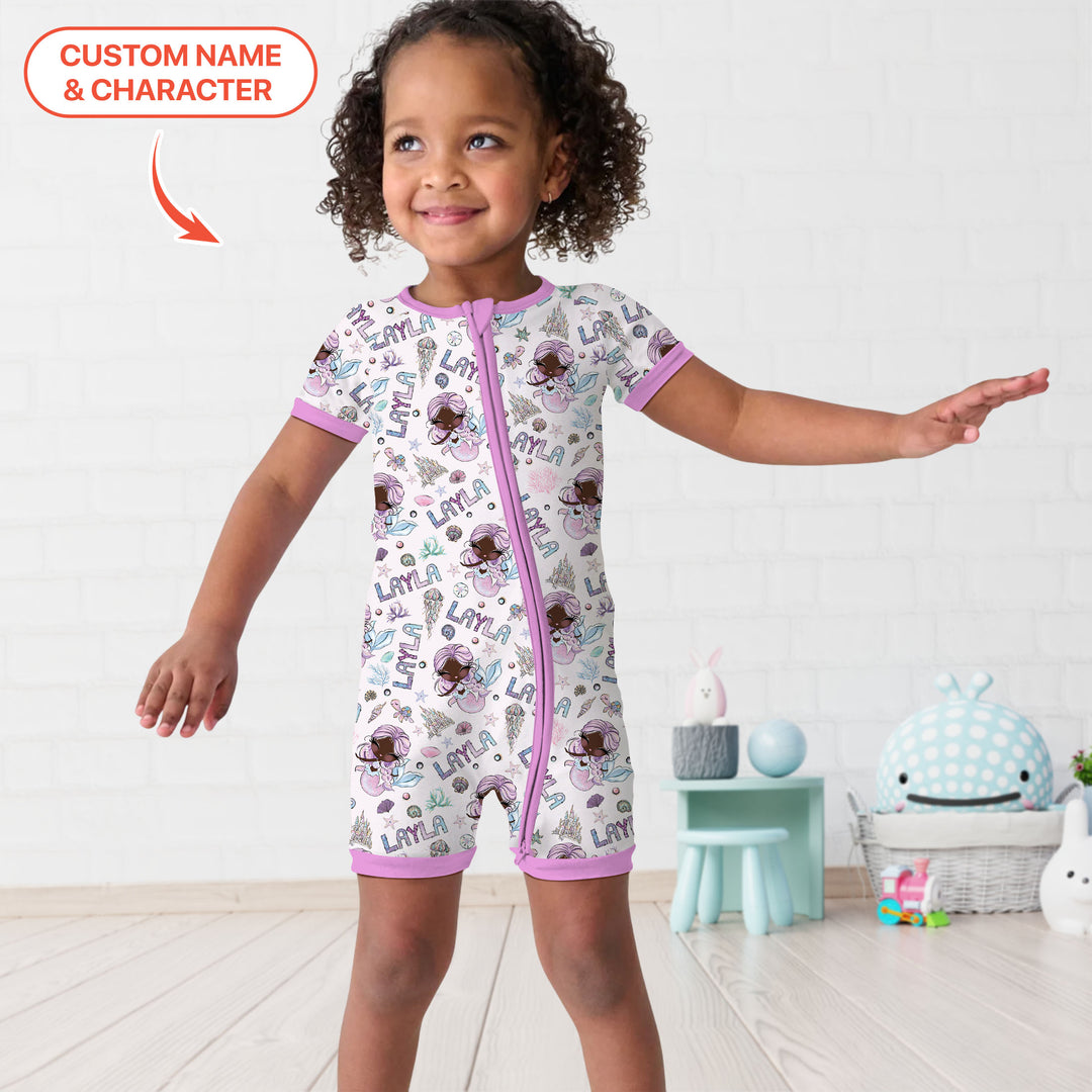 Custom Name Doodle Little Mermaid Shorty Zippy