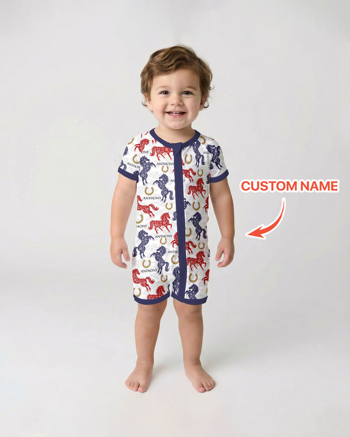 Custom Name Chinoiserie Horses Shorty Zippy