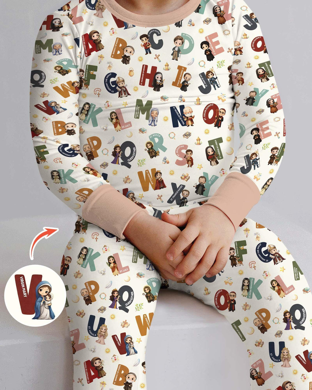 Catholic Saint ABCs Two Piece Long Sleeve Pajama Set
