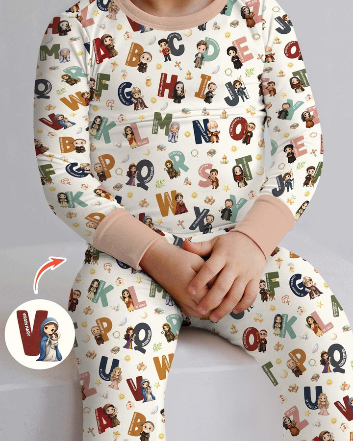 Catholic Saint ABCs Two Piece Long Sleeve Pajama Set