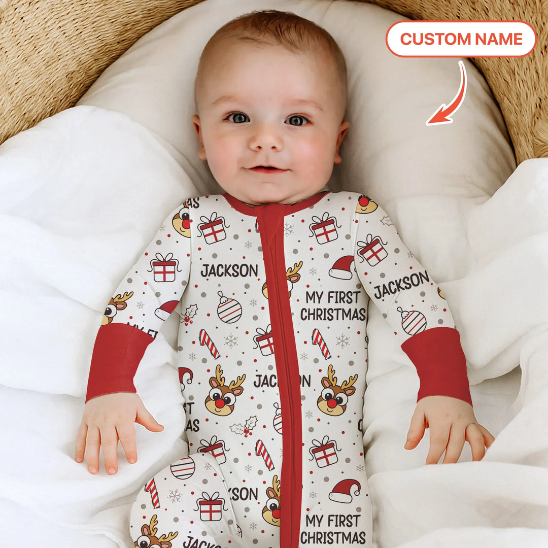 Custom Name Reindeer Doodle My First Christmas Convertible Zippy