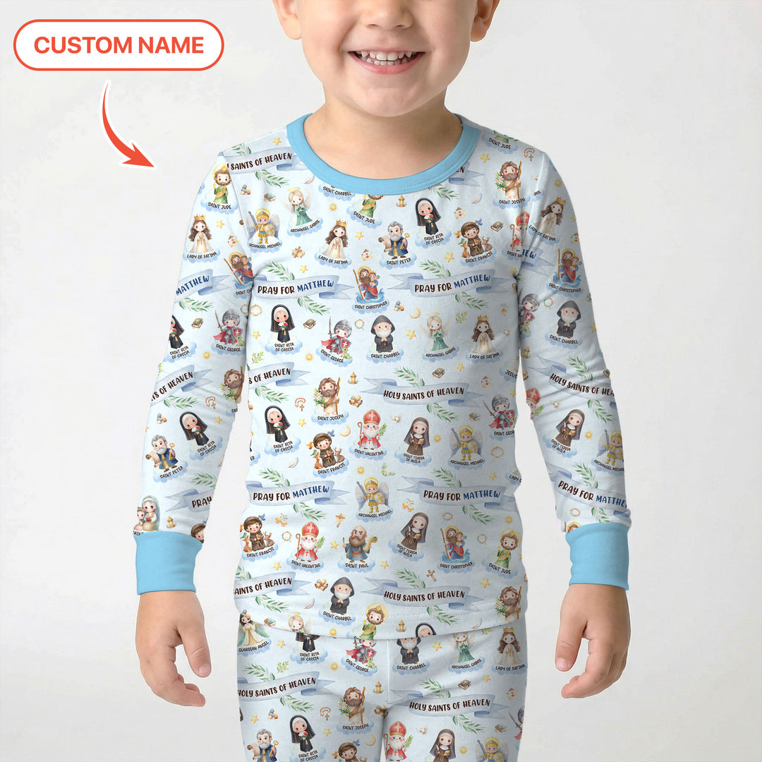Holy Saints of Heaven Custom Name Two Piece Long Sleeve Pajama Set