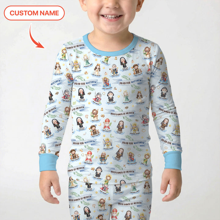Holy Saints of Heaven Custom Name Two Piece Long Sleeve Pajama Set