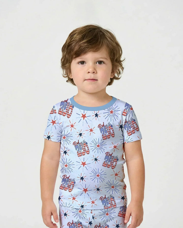 Red White and 250th Anniversary Bamboo Two Piece Short Sleeve Shorts Pajama Set