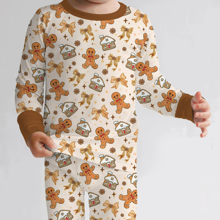 Brushstroke Gingerbread Two Piece Long Sleeve Pajama Set