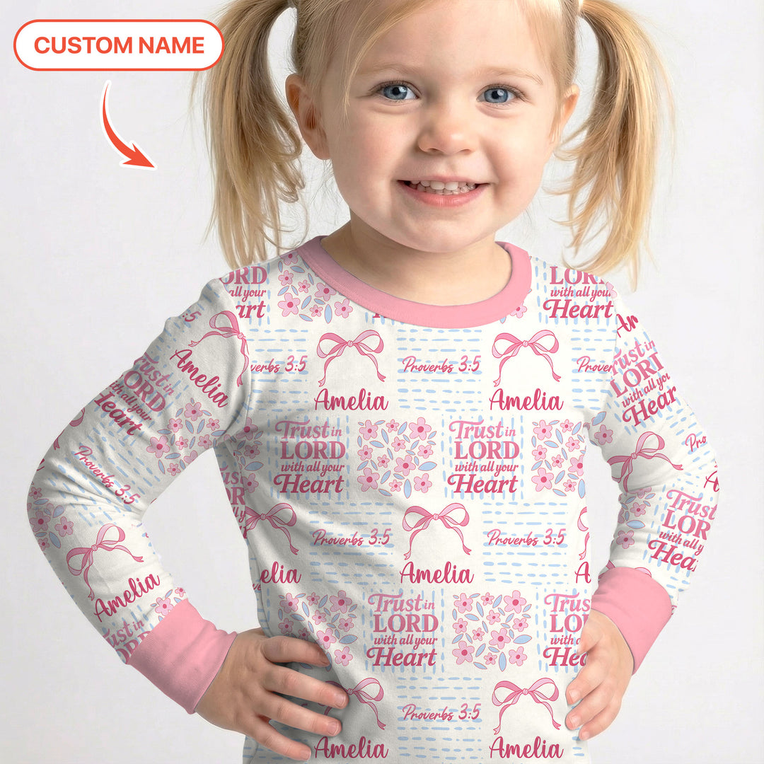 Trust The Lord With All Your Heart Custom Name Two Piece Long Sleeve Pajama Set