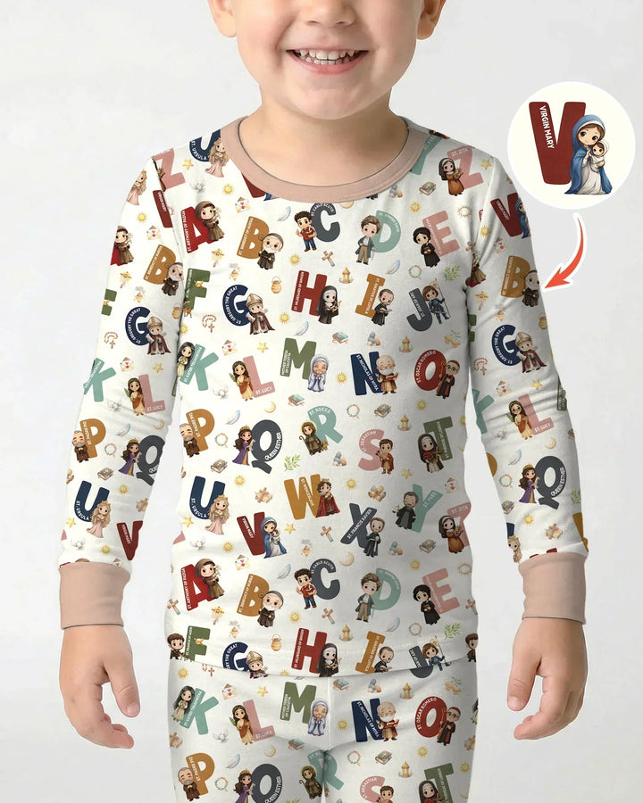 Catholic Saint ABCs Two Piece Long Sleeve Pajama Set
