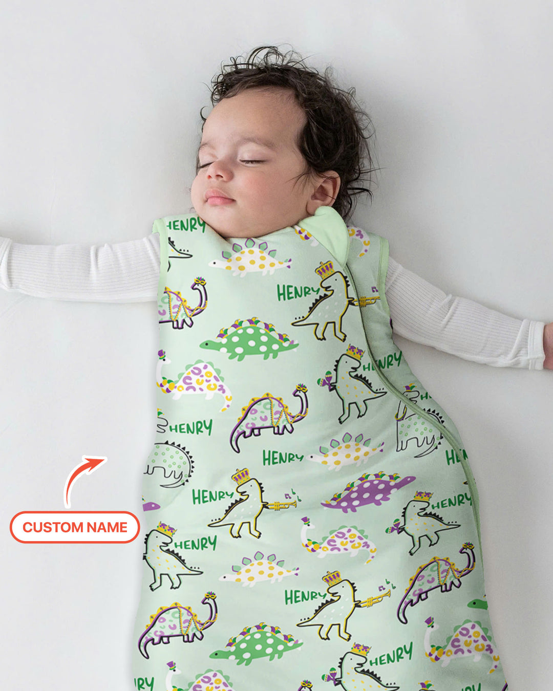 Custom Name Mardi Gras Saurus Sleep Bag