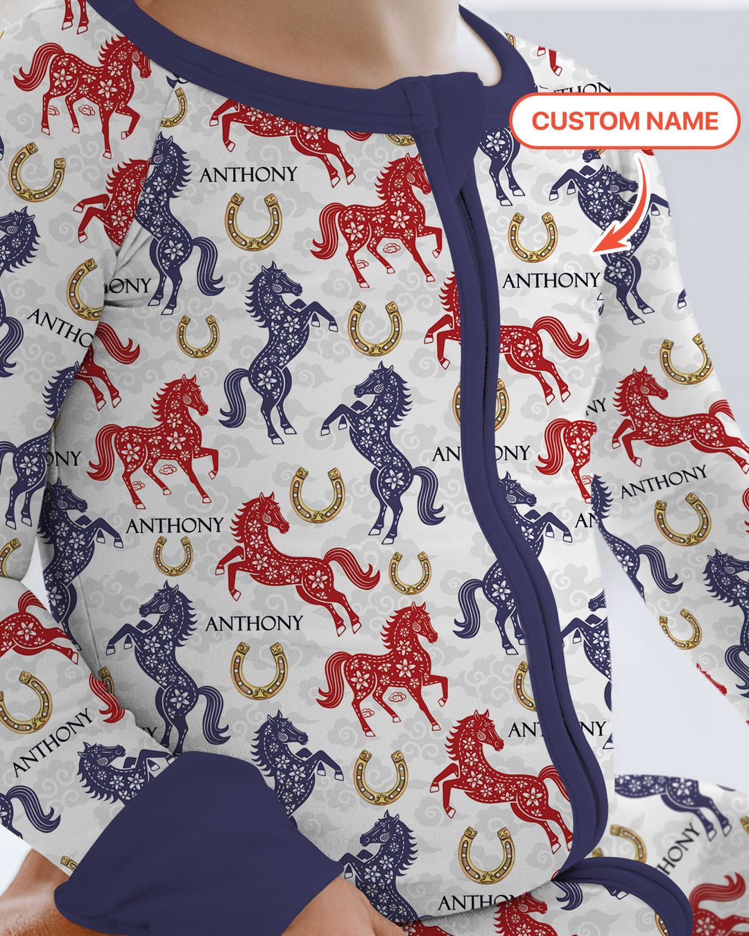 Custom Name Chinoiserie Horses Convertible Zippy