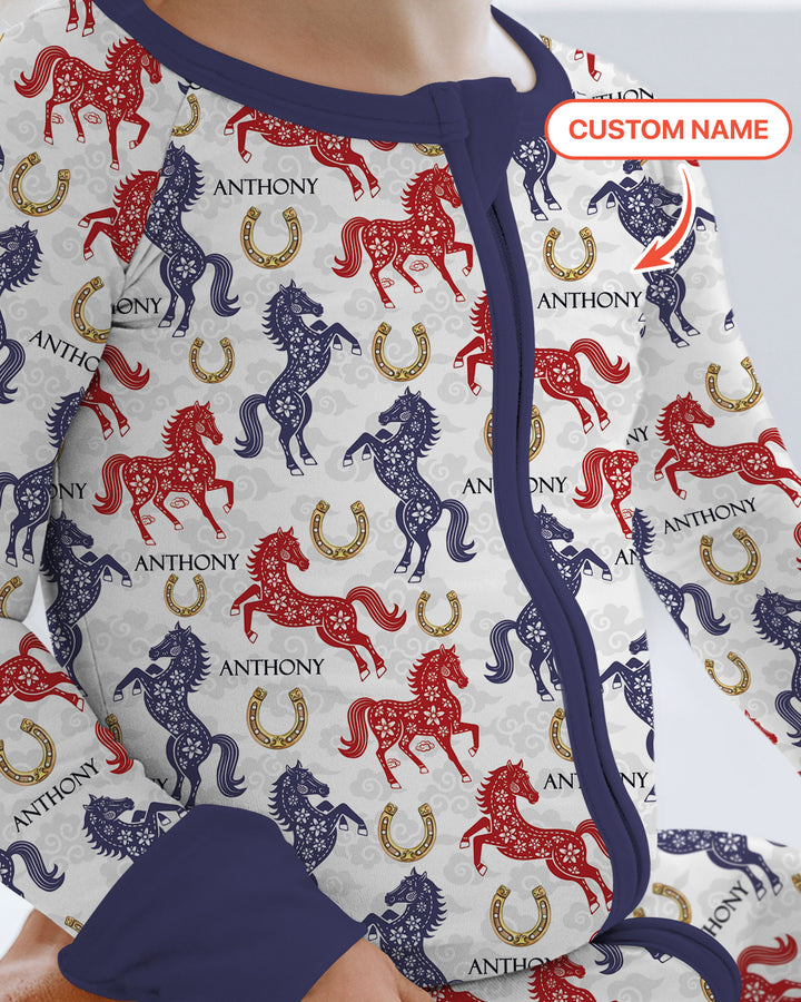 Custom Name Chinoiserie Horses Convertible Zippy