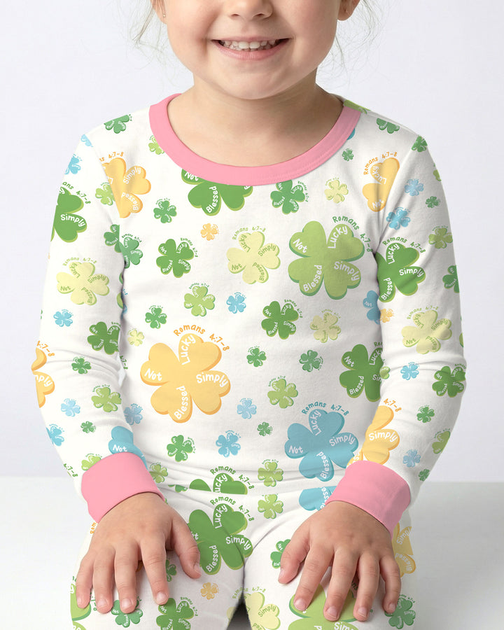 Shamrocks Print St. Patrick's Day Two Piece Long Sleeve Pajama Set